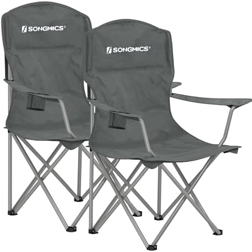 SONGMICS Folding Camping Chair, 450 lb Capacity | Folding lawn chair with cup holder and heavy-duty design, Ink Black, UGCB066B01