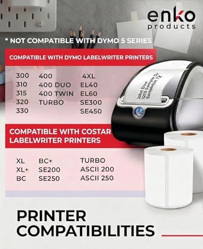 enKo 30252 12 Rolls | 4200 Address and Shipping Labels (1-1/8 x 3-1/2 in) | Water resistant Direct Thermal Return Address and Barcode Labels Compatible with Dymo LabelWriter 450 Turbo and 4XL Printers