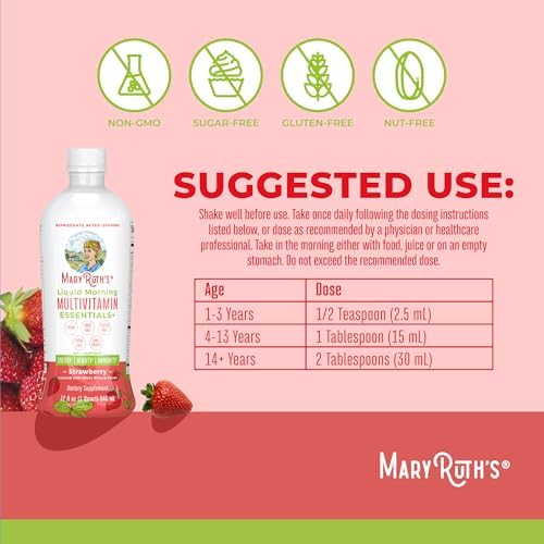 MaryRuth's Liquid Morning Multivitamin Essentials+, 2 Flavors, Vegan, 32oz