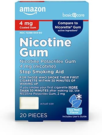 Amazon Basic Care Nicotine Polacrilex Coated Gum 4 mg (nicotine), Cinnamon Flavor, Stop Smoking Aid, Quit Smoking, Reduces Nicotine Cravings, 160 Count
