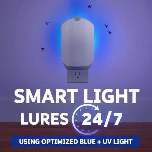 Zevo Flying Insect Trap for Fruit Flies & Gnats, 1 Base & 1 Refills | Fly Trap Catches House Flies, Gnats & Fruit Flies 24/7, Spray-Free, Odor-Free, Blue & UV Light, Safe for Kids & Pets*
