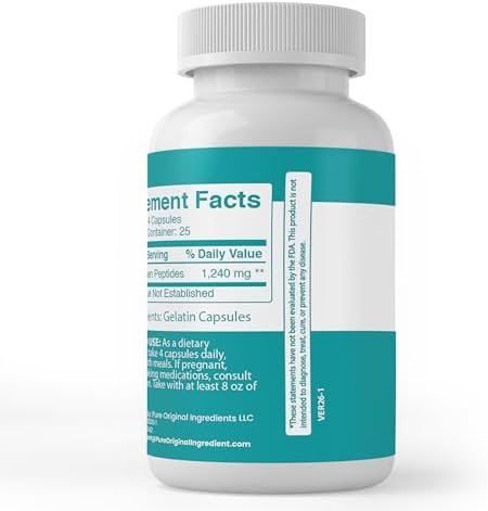 Pure Original Ingredients Collagen Peptide, (100 Capsules) Pure, No Additives Or Fillers, Lab Verified