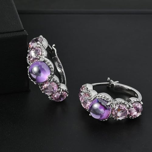Amethyst Color and Pink Cubic ZirconiaEarrings in Stainless Steel
