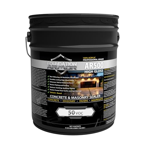 Armor AR500 High Gloss Wet Look Concrete Sealer 5 Gallon - Professional Grade Color Enhancing Solvent Based Acrylic Sealer for Exterior Concrete and Pavers - 700 VOC