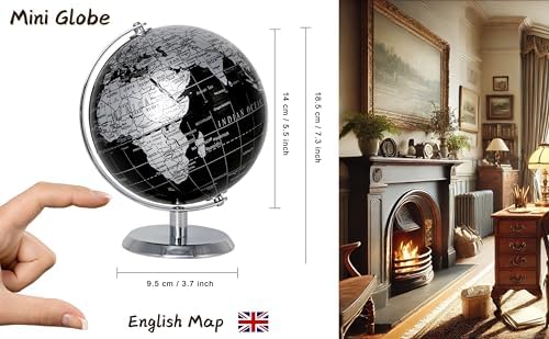 EXERZ 5.5 Inches Mini World Globe Black Rotating Desktop Globe | With Stainless Steel Base for Home Office School