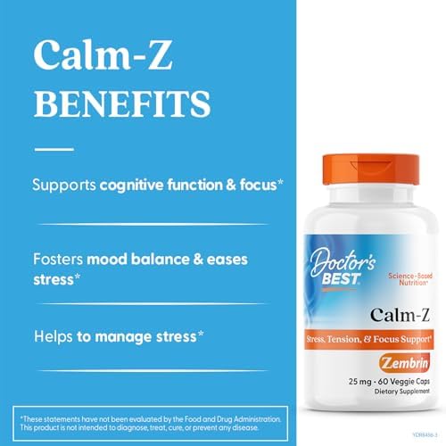 Doctor's Best Calm-Z for Men & Women - Zembrin (Sceletium Tortuosum) Extract Supplement, Calm & Focus Support, Helps Reduce Stress, 25 mg Capsules