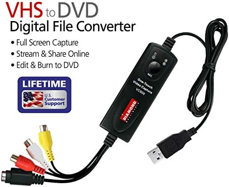 Diamond Multimedia VC500 One Touch VHS to Digital Converter – Capture & Convert VHS to Digital Files or DVD, Easy-to-Use Software, Windows 11,10 & Mac Compatible