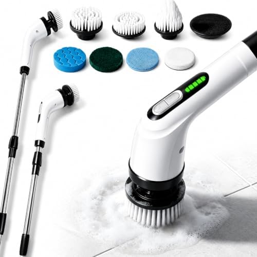 Highyes Electric Spin Scrubber for Bathroom | IPX7 Waterproof Shower Scrubber with Extendable Long Handle，Bathroom Cleaning Scrubber with 7