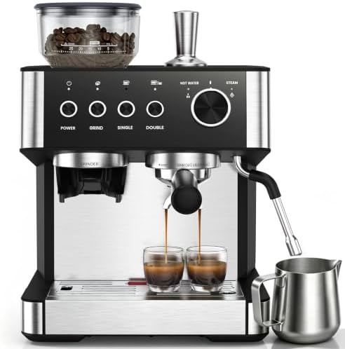 (2026 Upgrade) Espresso Machine with Grinder, 15 Bar Expresso Coffee Machines, Professional Coffee Maker for Latte&Cappuccino with Milk Frother, Expresso Machines for Home Descaling Kit Included White