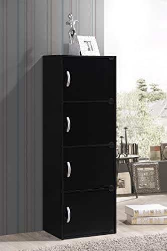 HODEDAH IMPORT 4-Shelf Bookcase Cabinet, Black