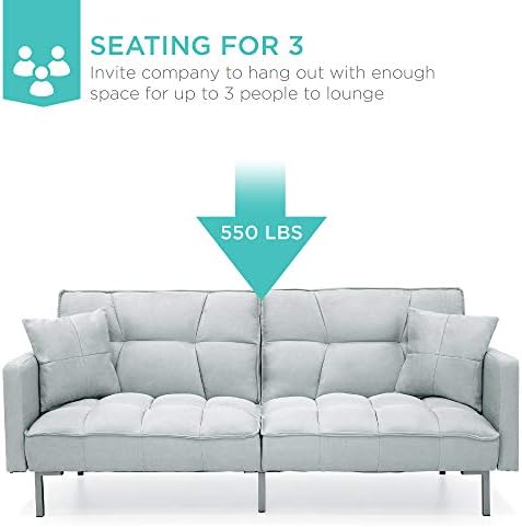 Best Choice Products Convertible Linen Fabric Tufted Split-Back Plush Futon Sofa Furniture for Living Room, Apartment, Bonus Room