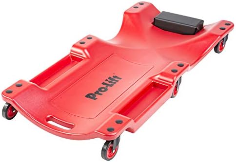 Pro Lift Mechanic Plastic Creeper 40 Inch - Blow Molded Ergonomic HDPE Body with Padded Headrest & Dual Tool Trays - 350 Lbs Capacity Red