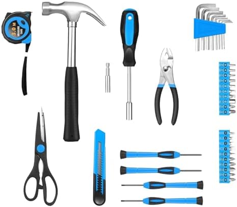 39-Piece Household Tools Kit - Small Basic Home Tool Set with Plastic Toolbox - Great for College Students, Household Use & More