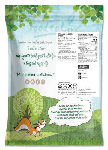 Food to Live Organic Hulled Barley, 15 Pounds – Non-GMO, 100% Whole Grain, Kosher, Vegan, Bulk. Suited for Home Brewing, Grinding. High in Fiber. Great for Chili, Hot Cereal, Salads, Soup.