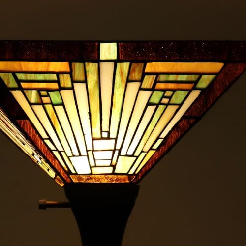 Capulina Tiffany Lamp Antique Amber Brown Stained Glass Torchiere Floor Lamp