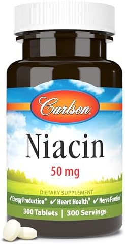 Carlson Niacin, 50 mg, Cholesterol Metabolism, Nerve Function, 300 Tablets | Energy Production