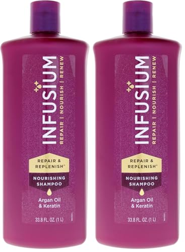 Infusium Repair and Replenish Nourishing Shampoo - Hydrating and Clarifying Shampoo for Build Up - Ceramides, Keratin, and Argan Oil - 13.5 oz