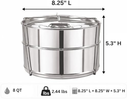 Stackable Stainless Steel Insert Pans - Inserts for Instant Pot - Pan for Instapot - Accessories for Instant Pot- FITS 6 QT and Above - Single Size - Pressure Cooker Steamer Pan Accessories