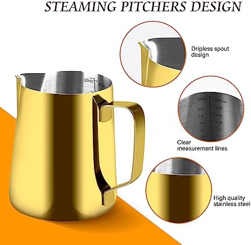 Stainless Steel Espresso Milk Frothing Pitcher - 12OZ/350ML Coffee Milk Frother Cup with Decorating Art Pen for Espresso Machine, Latte Art