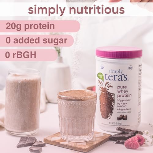 Simply tera's Pure Whey Protein Powder, Dark Chocolate, Clean Label - 12 Oz | Clean Whey Protein Powder, Made Without Artificial Sweeteners, Non-GMO, Kosher, rBGH-Free