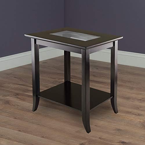 Winsome Genoa 25.04 x 23.94 x 16.3-Inch Composite Wood End Table with Glass Top, Dark Brown (92419) | Bedside Nightstand for Bedroom