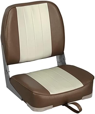 Leader Accessories Classic Low Back Folding Fishing Boat Seat Boat Chairs | Marine Boat Chairs With Thick Cushion, Aluminum Hinge, Use universal 5"x5" Mount, Fits Jon/Bass/Pontoon Boats