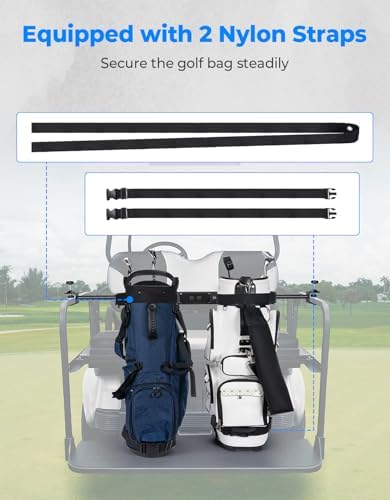 KEMIMOTO Golf Cart Bag Holder Bracket, Fit for Most 2+2 Seat Golf Carts | No Drilling Adjustable Metal Golf Cart Bag Attachment, Compatible with EZGO