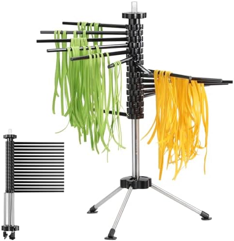 Navaris Collapsible Pasta Drying Rack - Tall Compact Spaghetti Noodle Stand with 16 Plastic Rods - Fresh Pasta Making Accessories - up to 2 kg (4.5