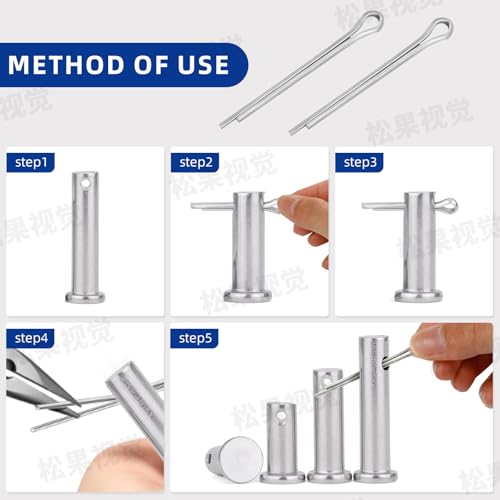 50 Pcs Cotter Pins Assortment Kit R Clips retaining pin | Heavy Duty R Clips Hardware Pins, 5 Sizes Spring Fasteners, Hitch Pin for Trailer Locking