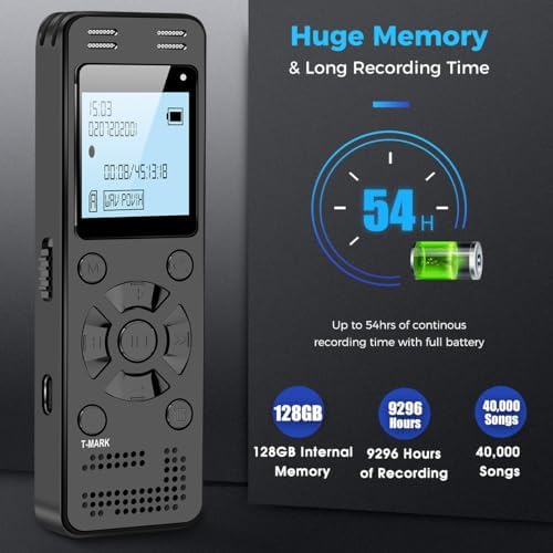 128GB Digital Voice Recorder for Lectures Meetings - EVIDA 9296 Hours Voice Activated Recording Device Audio Recorder with Playback,Password