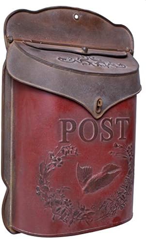 Red Co. 10.5” x 15.5” Shabby Chic Wall-Mounted Post Embossed Aged Metal Mailbox, Rusted Red