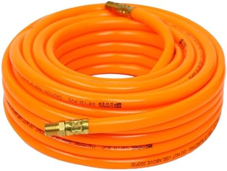 DYNAMIC POWER 3/8-Inch x 50ft Heavy-Duty Air Hose, Reinforced PVC Hose with Brass Fittings (300 PSI)…