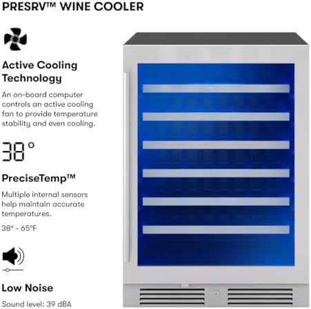 Zephyr Presrv 15 Inch Slim Wine Fridge Beverage Refrigerator Under Counter