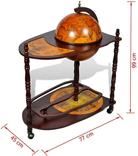Wine Stand 39" Globe Bar Trolley Liquor Cabinet Storage Roller Cart, Brown