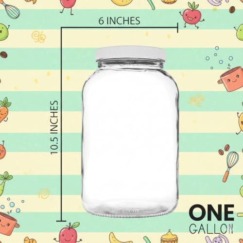 1 Gallon Glass Mason Jars – Extra Large Wide Mouth Jars with Airtight Lids – Perfect for Sourdough Starter, Fermenting, Pickling, and Storage – Made in the USA – Pack of 2