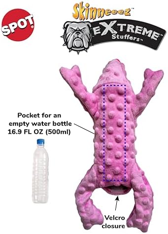 SPOT Skinneeez Extreme Stuffers Frog - Stuffing Free Dog Toy With Squeaker & Rip Stop Mesh Lining for Durability - Insert Plastic Bottle for Extra Crunch, For Small to Medium Puppies & Dogs - 14in