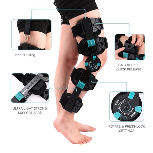 Hinged Rom Knee Brace, Adjustable Post Op Knee Immobilizer for Recovery Stabilization, ACL, MCL and PCL Injury