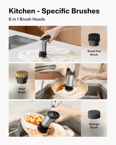 HOTO Grip™ Cordless Electric Spin Scrubber, IPX7 Waterproof, 6 Brush Heads | Lightweight at 0.65 lb, Powerful Cleaning Scrubber, for Bathroom