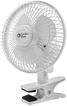 Comfort Zone Portable Clip on Fan with Fully Adjustable Tilt, Electric, 6 inch, Quiet, Indoor, 2 Speed, Mini Desk Fan, Table Fan, Airflow 6.53 ft/sec, Ideal for Home, Bedroom, Dorm & Office, CZ6C