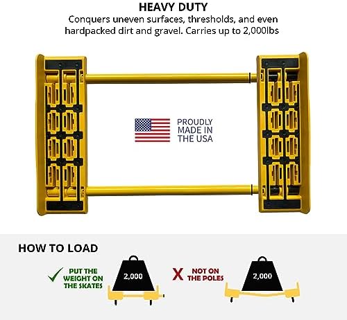Rhino Cart All Terrain Mover Heavy Duty Appliance Dolly for Building Material Handling & Moving Heavy Furniture with Ease - Expands up to 46” with