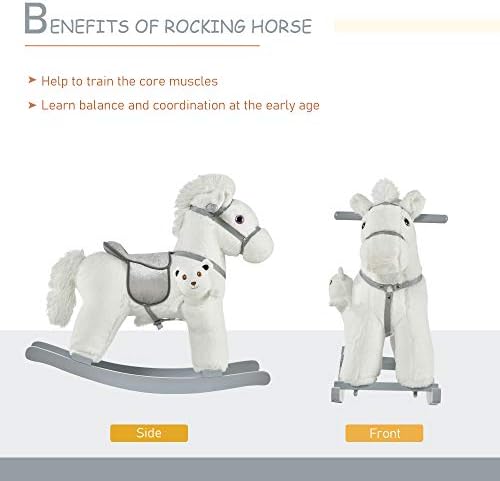 Qaba Kids Rocking Horse with Bear Toy Fun Realistic Sounds Toddler Blue