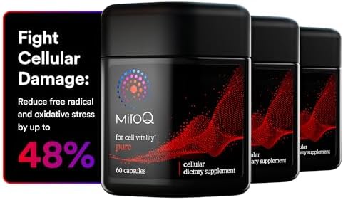 MitoQ Pure Advanced Mitochondria Supplement - Superior Bioavailability to CoQ10 - Patented Vitality Supplement for Sustained Energy, Heart Health, Metabolic Support, and Healthy Aging (60 Capsules)