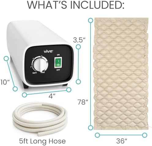 Vive Alternating Air Pressure Mattress Pad - The Original Bed Sore Solution | Dr. Recommended Hospital Bed Topper for Bedridden Patients - Includes Waterproof, Breathable Ulcer Cushion & Quiet Pump