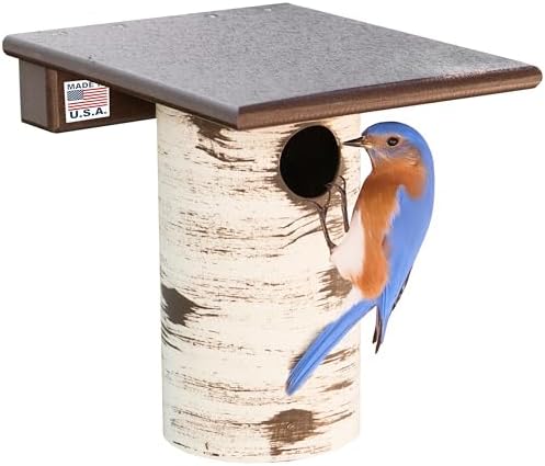 DutchCrafters Pole Mount Gilbertson Bluebird House with Removable Base, Durable Weatherproof Birdhouse Blue Bird Nesting Box for Outdoors (Poly Roof, 1 1/2" Entrance Hole)