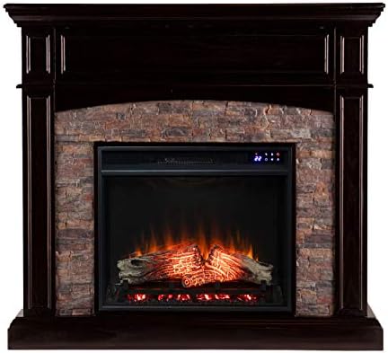 SEI Furniture - Grantham Convertible Touch Screen Electric Fireplace - Transitional Design, Brown Glass and Wood - Ideal for Living Room