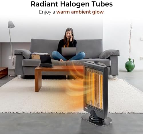 Comfort Zone Oscillating Portable Space Heater, Flat Panel, Halogen, Infrared, Electric, Adjustable Tilt, Overheat Sensor, Stay-Cool