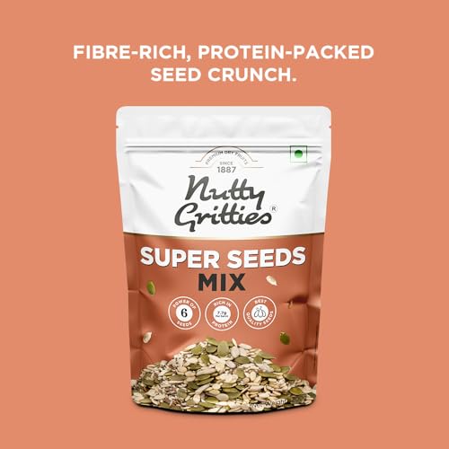 Nutty Gritties Super Seeds Mix - Roasted - Flax Chia Sesame Sunflower Watermelon Pumpkin Seeds (Pack Of 1 - 200 Grams)