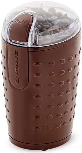 OVENTE Electric Coffee Grinder with One Touch Push-Button, White CG225W | 2.5oz Capacity, 150W Motor, Stainless Steel Blades for Uniform Grinding of Beans, Spices, Herb, Nuts & More, Safety Lock Lid