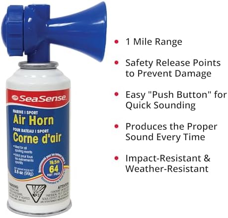 SeaSense Air Horn – Large Size (3.5 oz), 118 dB – Loud 1 Mile Range, Meets EPA & USCG Standards – Great for Boat & Marine Safety