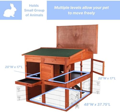 TRIXIE natura Outdoor Rabbit Hutch with Run - 2-Story Rabbit Cage with Non-Slip Ramp - Medium Elevated Small Animal House with Secure Playpen, Hinged Roof & Pull-Out Tray - in Brown